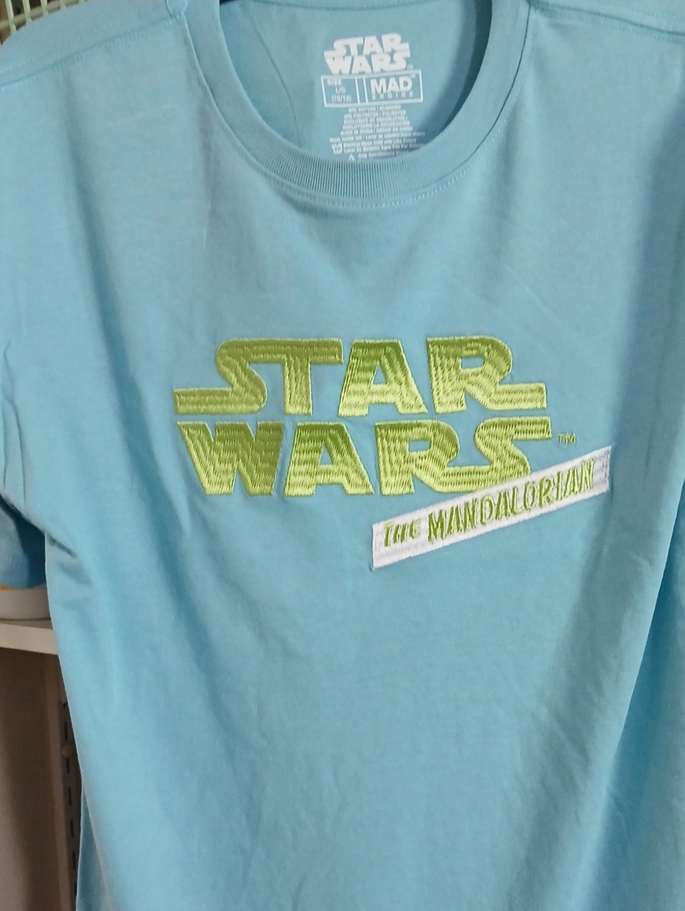 Star Wars Mandalorian Kids Light Blue w Embroidered Neon Green Logo L/G 10-12